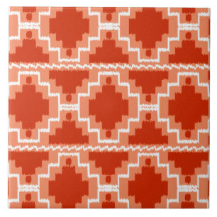 Ikat Aztec Pattern - Rust, Oranje en wit Tegeltje