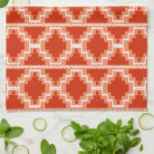 Ikat Aztec Pattern - Rust, Oranje en wit Theedoek (Gevouwen)