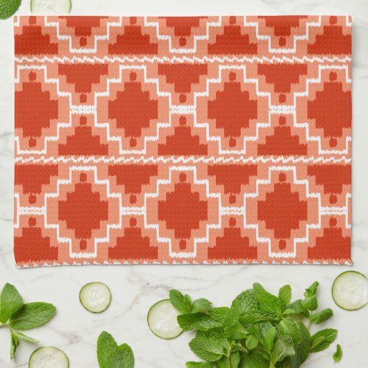 Ikat Aztec Pattern - Rust, Oranje en wit Theedoek (Gevouwen)