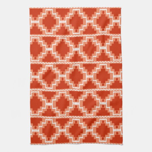 Ikat Aztec Pattern - Rust, Oranje en wit Theedoek (Verticaal)