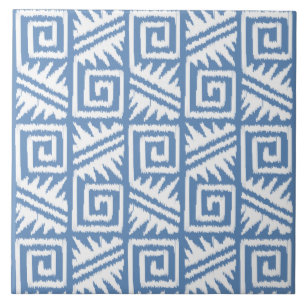 Ikat Aztec Pattern - Sky Blue and White Tegeltje