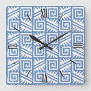 Ikat Aztec Pattern - Sky Blue and White Vierkante Klok