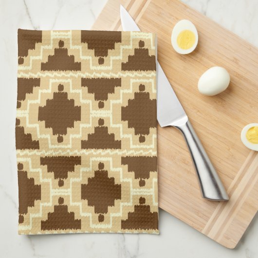 Ikat Aztec Pattern - Tan, brown and crème Theedoek (Quarter Fold)