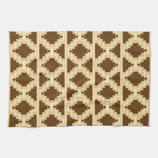 Ikat Aztec Pattern - Tan, brown and crème Theedoek (Horizontaal)