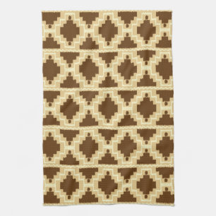Ikat Aztec Pattern - Tan, brown and crème Theedoek