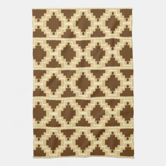 Ikat Aztec Pattern - Tan, brown and crème Theedoek (Verticaal)