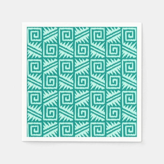 Ikat Aztec Pattern - Turquoise en Aqua Servetten (Voorkant)