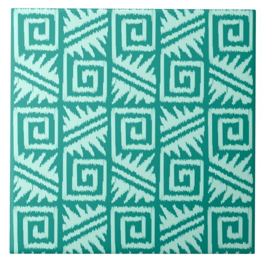 Ikat Aztec Pattern - Turquoise en Aqua Tegeltje (Voorkant)