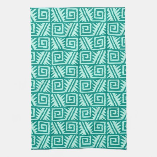 Ikat Aztec Pattern - Turquoise en Aqua Theedoek (Verticaal)