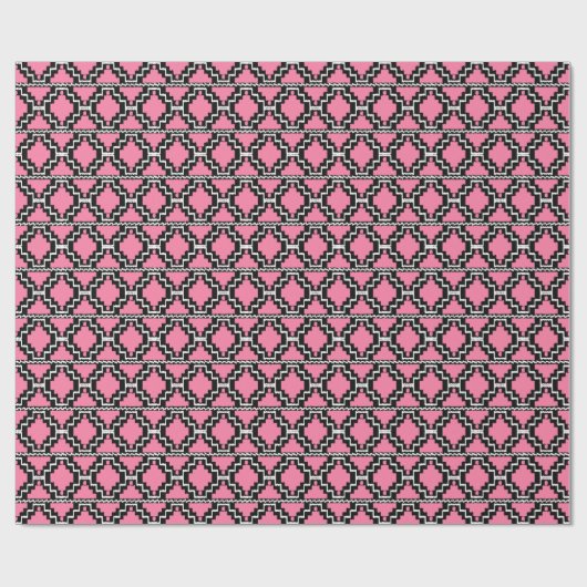 Ikat Aztec Tribal - Fuchsia Pink, Black en White Cadeaupapier (Vlak)
