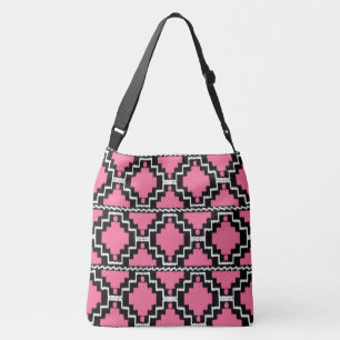 Ikat Aztec Tribal - Fuchsia Roze, Zwart en Wit Crossbody Tas