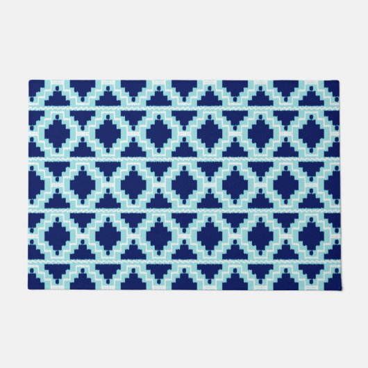 Ikat Aztec Tribal Indigo en Light Blue Doormat Deurmat (Voorkant)