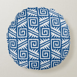 Ikat Aztec Tribal - Kobalt Blue en White Rond Kussen