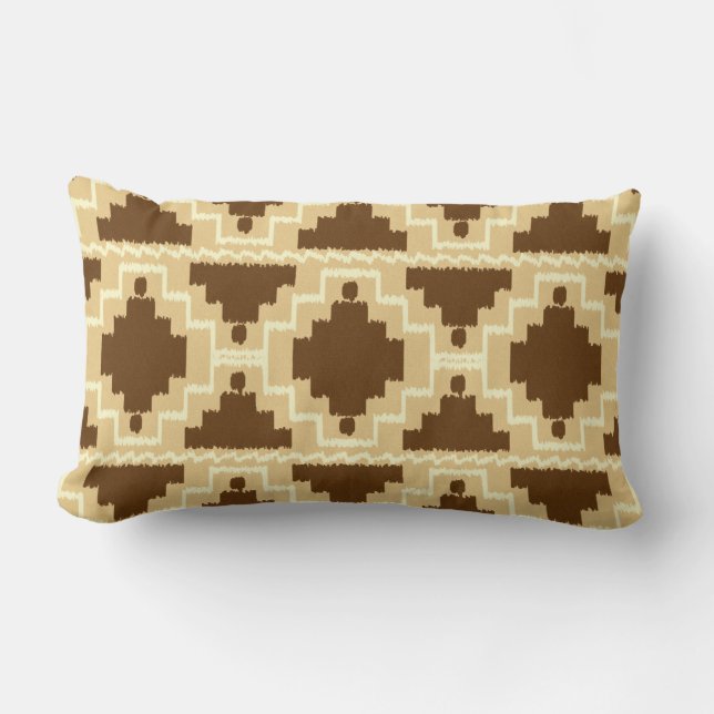 Ikat Aztec Tribal - Tan, bruin en room Kussen (Voorkant)