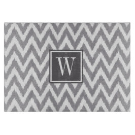 Ikat Chevron Grijs Monogram Glassnijplank Snijplank
