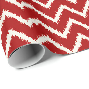 Ikat Chevron Patroon - Diep rood en wit Cadeaupapier