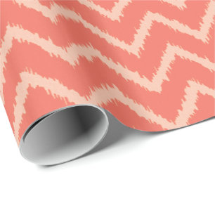 Ikat Chevron Pattern - Coral oranje en perzik Cadeaupapier