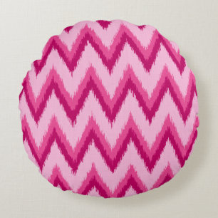Ikat Chevron Strepen - Fuchsia en Bleek Roze Rond Kussen