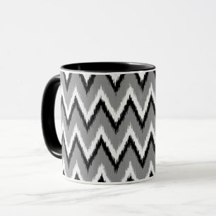 Ikat Chevron Strepen - Grijs, Zwart & Wit Mok