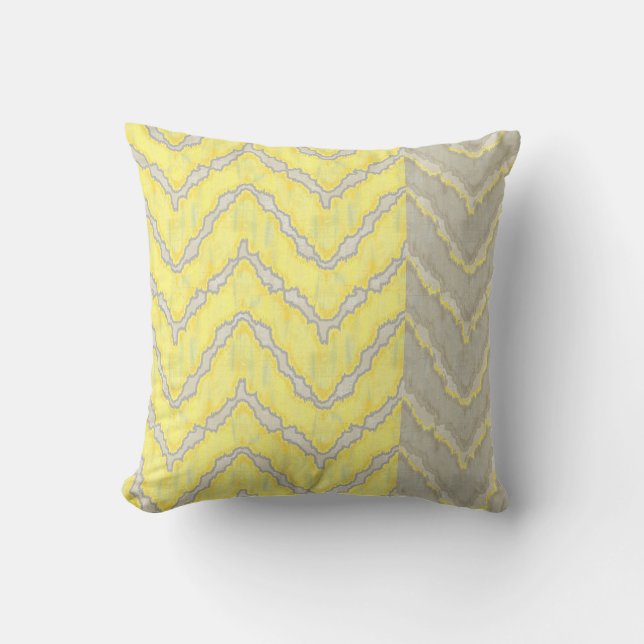 IKAT Chevron Striped  Pattern Yellow Grey Kussen (Voorkant)