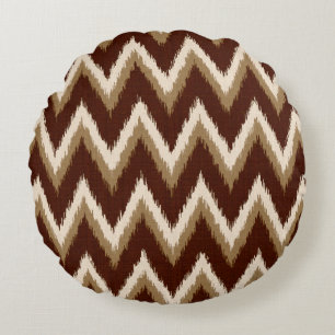 Ikat Chevron Stripes - Chocolate Brown & Beige Rond Kussen