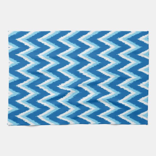 Ikat Chevron Stripes - Cobalt, Sky Blue en White Theedoek (Horizontaal)