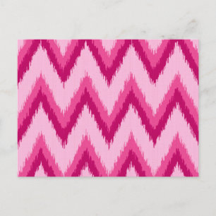 Ikat Chevron Stripes - Fuchsia and Bleek roze Briefkaart