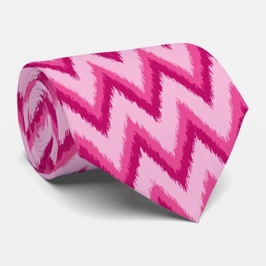 Ikat Chevron Stripes - Fuchsia and Bleek roze Stropdas (Opgerold)