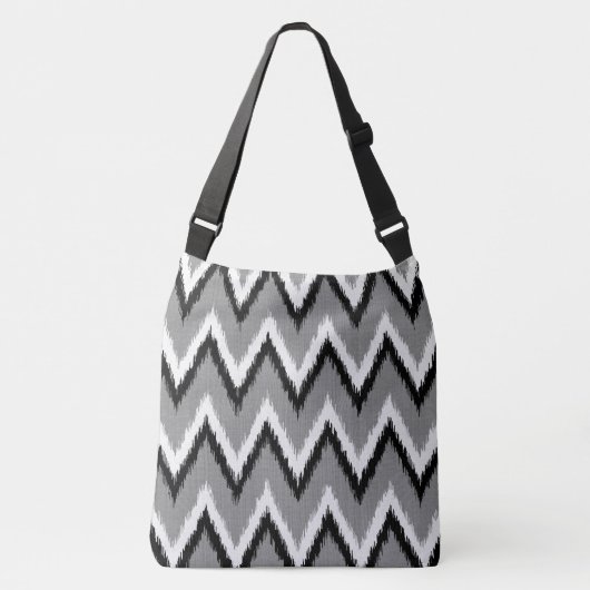 Ikat Chevron Stripes - grijs / grijs, zwart & wit Crossbody Tas (Voorkant)