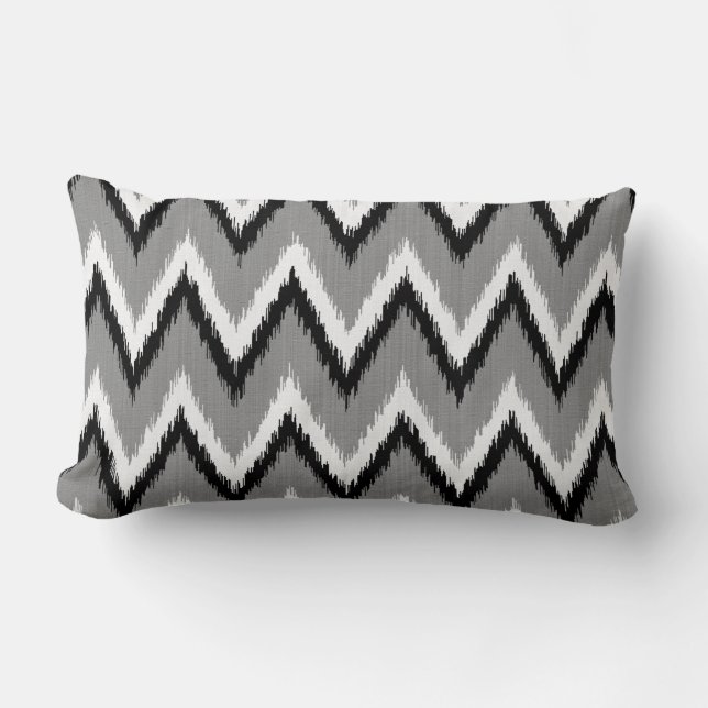 Ikat Chevron Stripes - grijs / grijs, zwart & wit Kussen (Voorkant)