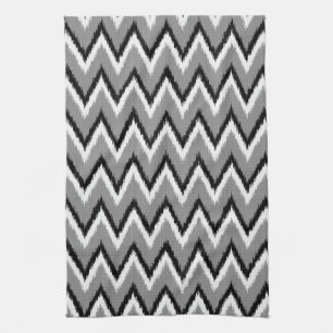Ikat Chevron Stripes - grijs / grijs, zwart & wit Theedoek