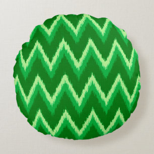 Ikat Chevron Stripes - Pine en Lime Green Rond Kussen