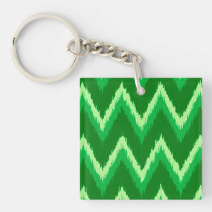 Ikat Chevron Stripes - Pine en Lime Green Sleutelhanger