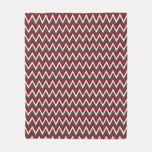 Ikat Chevron Stripes - Rood, wit en grijs / Grijs Fleece Deken (Voorkant)