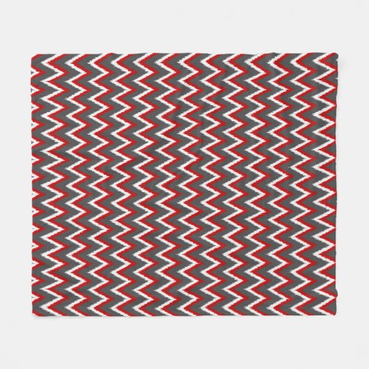Ikat Chevron Stripes - Rood, wit en grijs / Grijs Fleece Deken (Voorkant (Horizontaal))