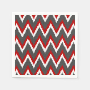Ikat Chevron Stripes - Rood, wit en grijs / Grijs Servetten