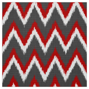 Ikat Chevron Stripes - Rood, wit en grijs / Grijs Stof
