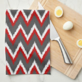 Ikat Chevron Stripes - Rood, wit en grijs / Grijs Theedoek (Quarter Fold)