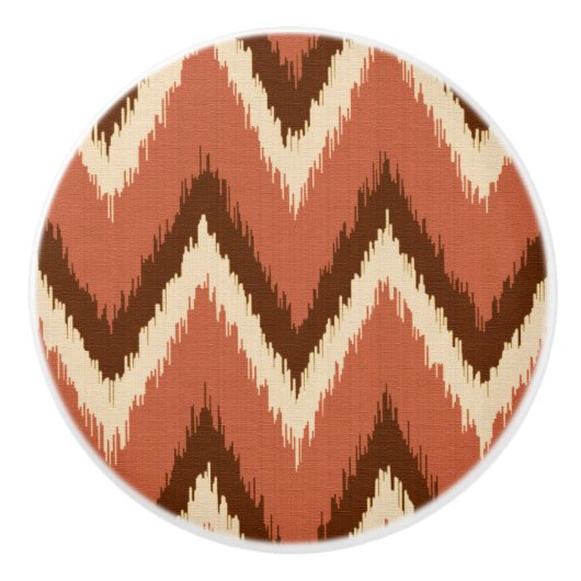 Ikat Chevron Stripes - Rust, bruin en beige Keramische Knop (Voorkant)