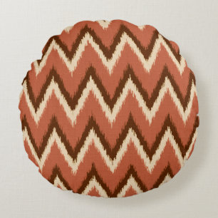Ikat Chevron Stripes - Rust, bruin en beige Rond Kussen
