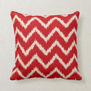 Ikat Chevrons - Chinees rood en geelbruin Kussen