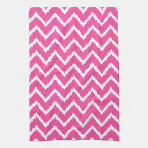 Ikat Chevrons - Diep fuchsia roze en wit Theedoek