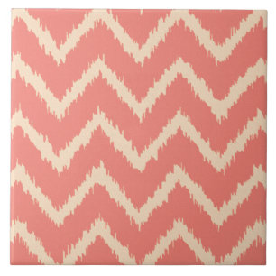 Ikat Chevrons - Koraal sinaasappel en perziken Tegeltje