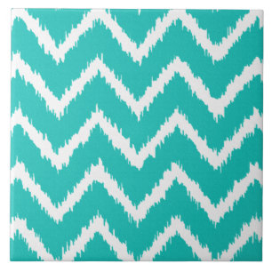 Ikat Chevrons - Turquoise en wit Tegeltje
