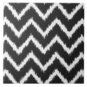 Ikat Chevrons - Zwart-wit Tegeltje