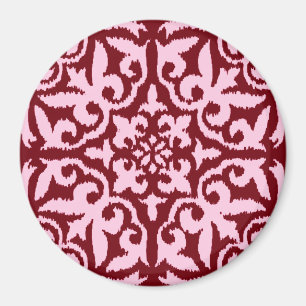 Ikat damask patroon - Bourgondië en Roze Magneet