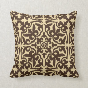 Ikat damask patroon - Chocolate Brown en Tan Kussen