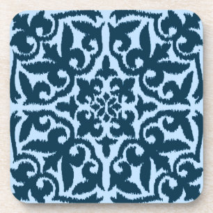 Ikat damask patroon - Dark Indigo en Light Blue Bier Onderzetter