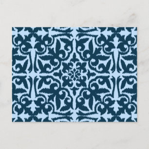Ikat damask patroon - Dark Indigo en Light Blue Briefkaart
