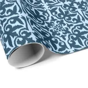 Ikat damask patroon - Dark Indigo en Light Blue Cadeaupapier
